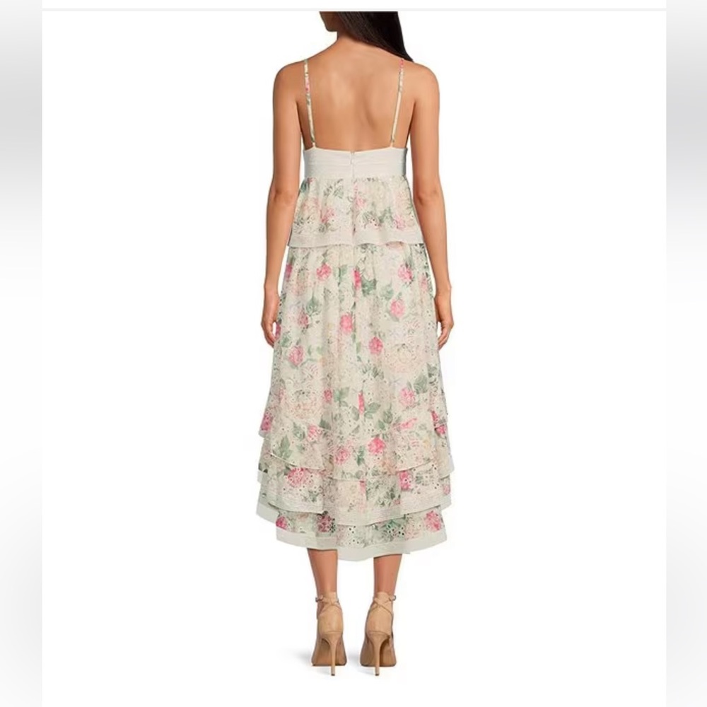 NWT GIANNI BINI Midori Floral Print Chiffon V-Neck Peplum Layered Hem A-Line - Picture 6 of 12